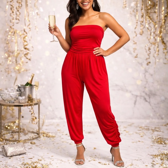 Rouge! Pants - Rouge Collection Strapless Red Harem Jumpsuit – Size 4X